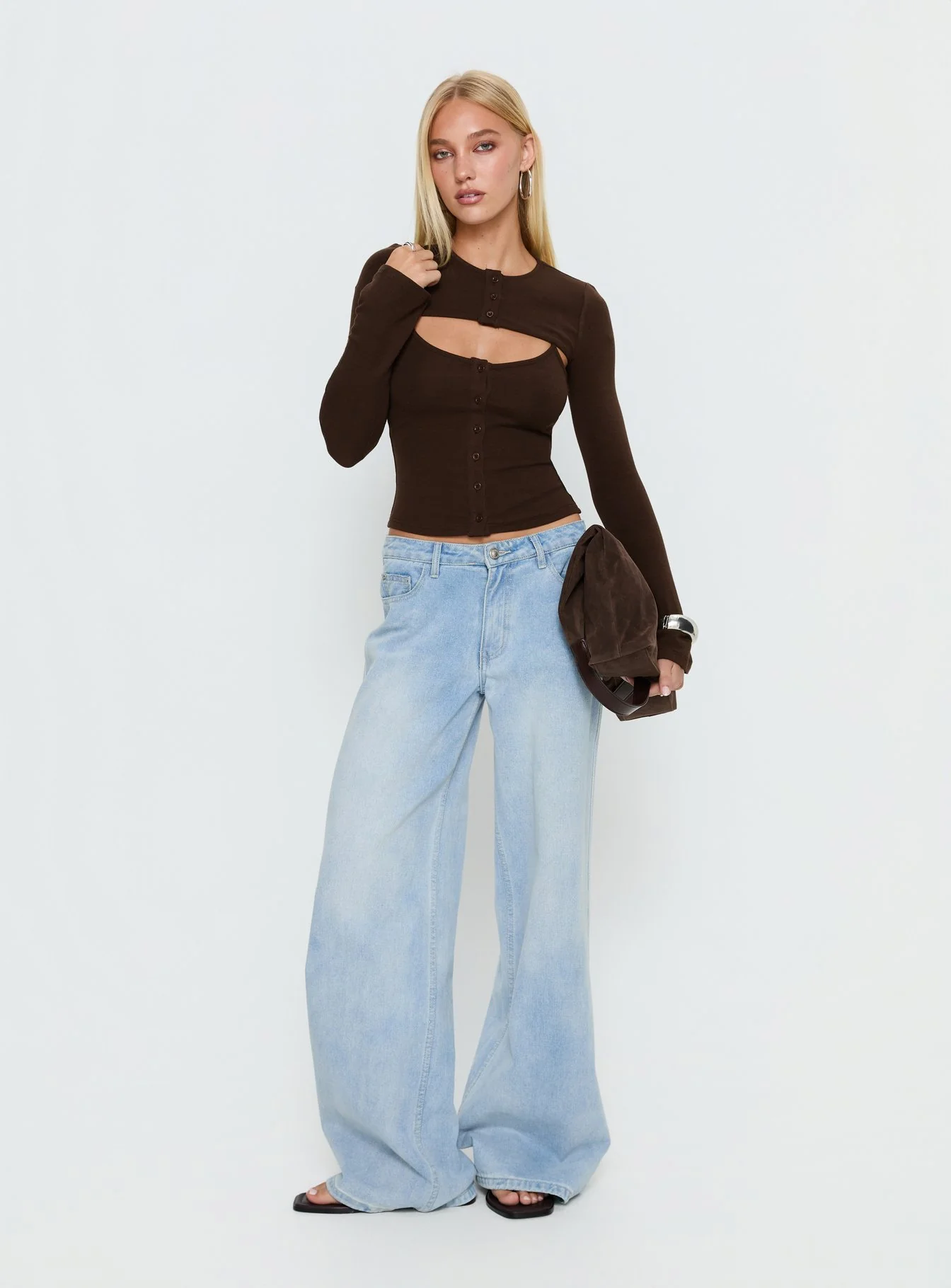 Camira Keyhole Two Piece Long Sleeve Top Brown