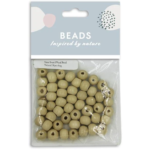 8mm Wooden Round Beads, Natural- 50pc- Sullivans