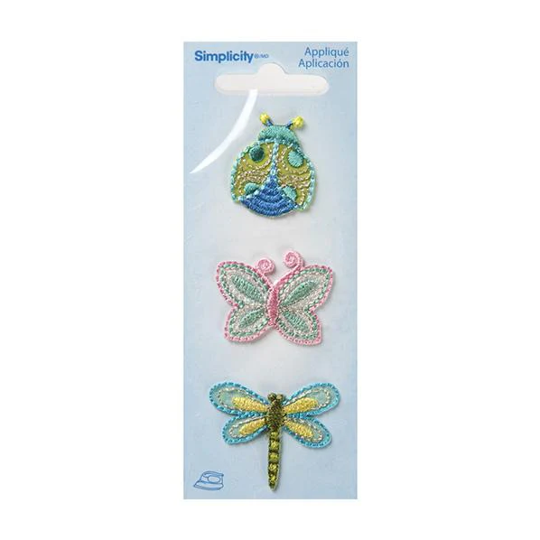 Simplicity Iron On Appliques, Ladybug Butterfly Dragonfly- 3pc