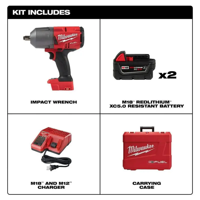 Klucz udarowy Milwaukee M18 FUEL 1/2″ o wysokim momencie obrotowym – zestaw z pierścieniem ciernym, model 2767-22R