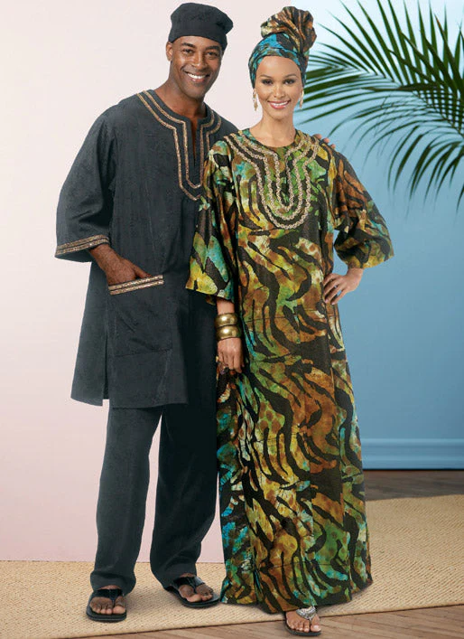 Butterick Pattern B6748 Unisex Tunic, Caftan, Pants, Hat and Head Wrap XM (S-M-L)