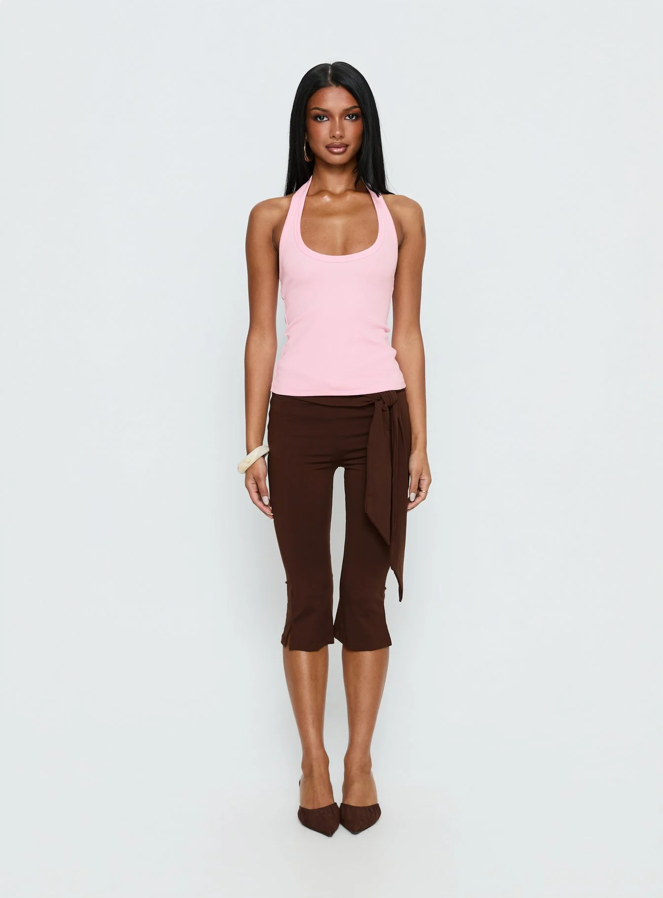 Baseline Scoop Halter Rib Tank Pink