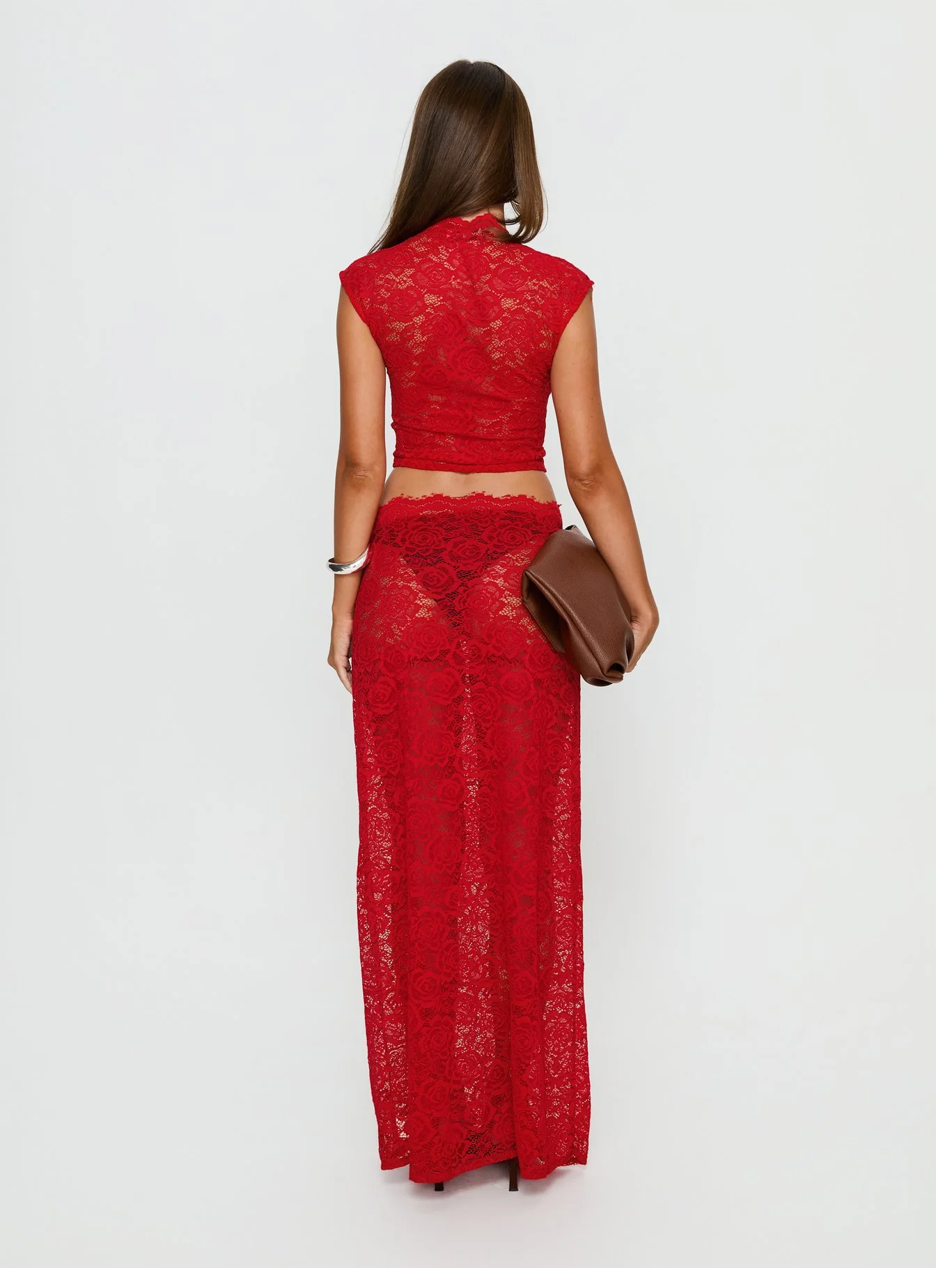 Vionna Lace Maxi Skirt Red
