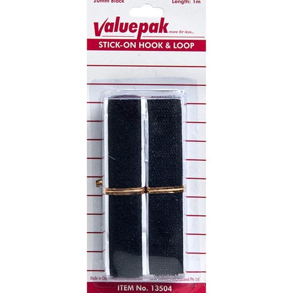 Valuepak 20mm Sew-On Hook & Loop, Black- 1m