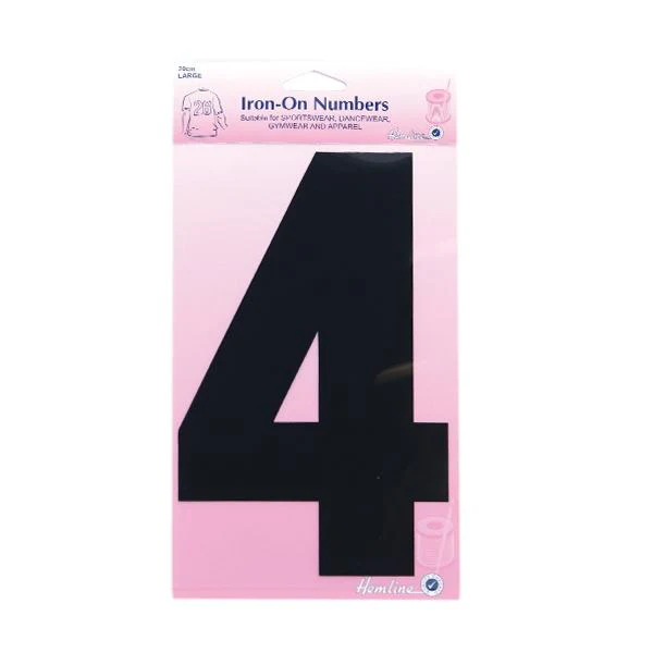 Hemline Iron On Numeral, Black 4- 20cm