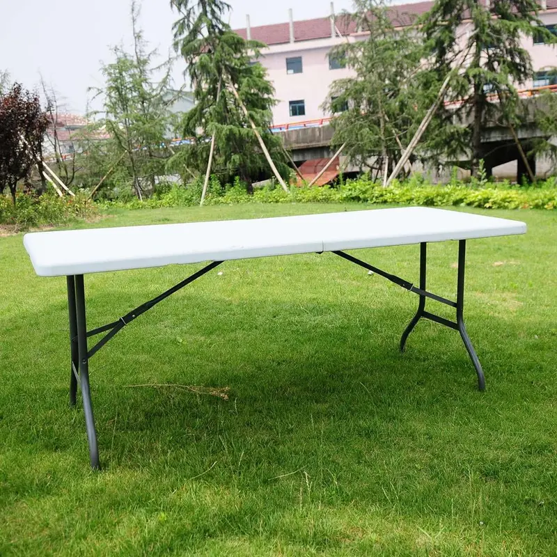 Ktaxon biały stół składany 180 cm + 10 czarnych krzeseł plastikowych – Kompaktowy zestaw do użytku wewnątrz i na zewnątrz