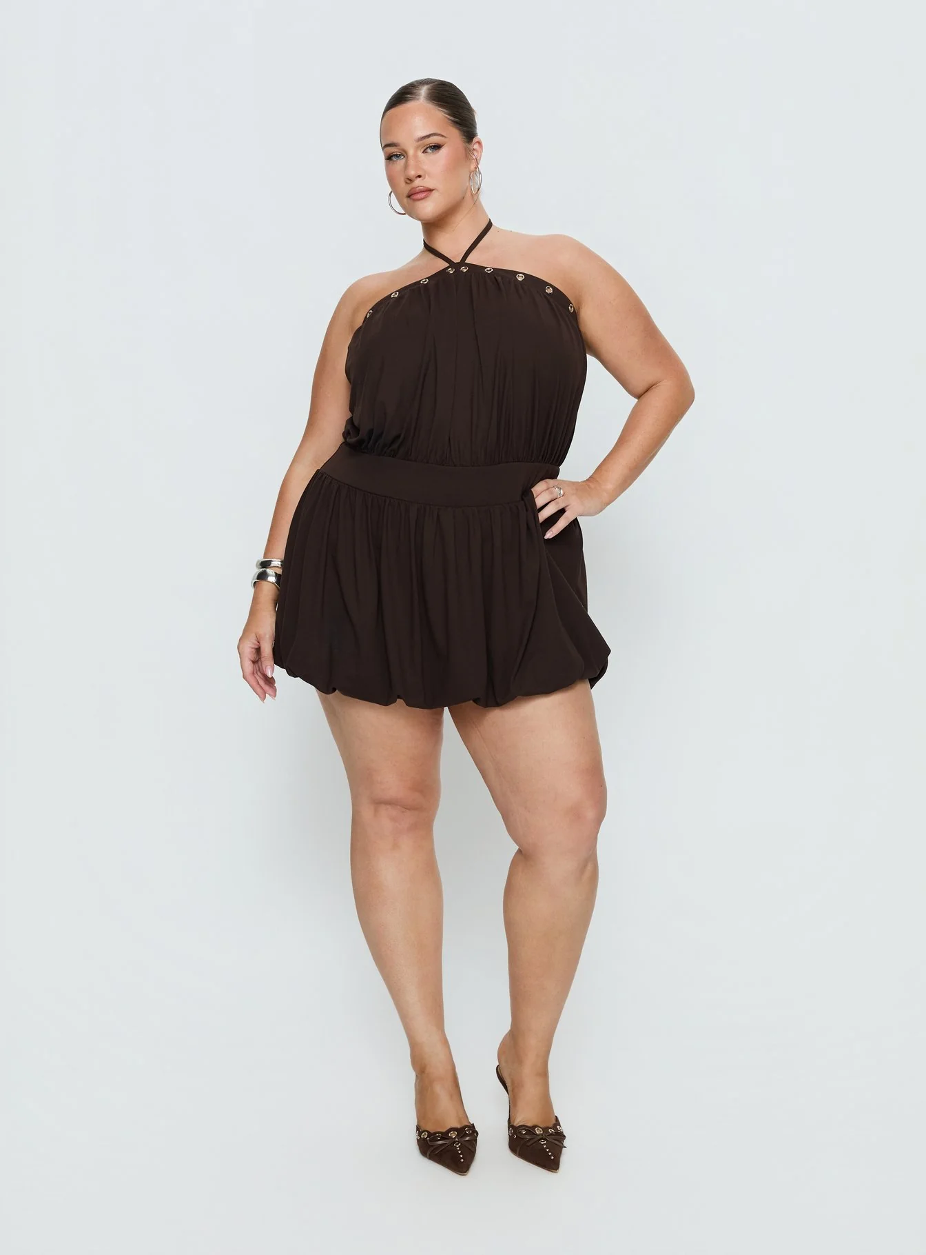 Sunnee Eyelet Detail Playsuit Brown Curve