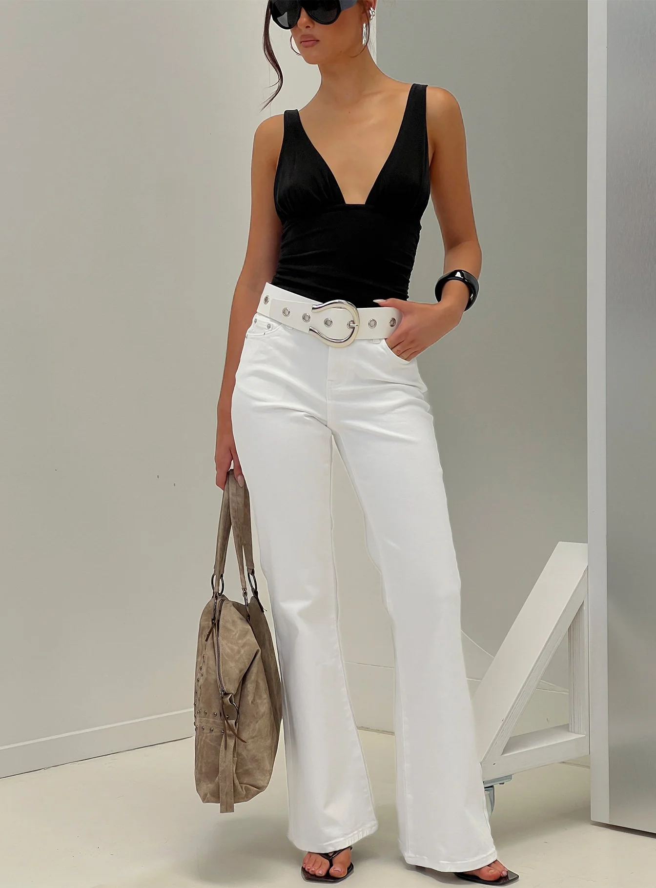 Magic Mirror Mid Rise Bootleg Jeans Ecru
