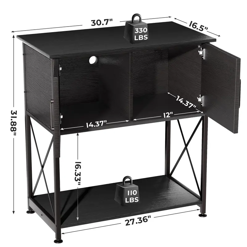 Stojak pod akwarium Herture do akwariów 75-110 litrów, 2 poziomy, stal i MDF, wykończenie czarne, 78,5 cm x 42,5 cm x 81,5 cm, udźwig 150 kg