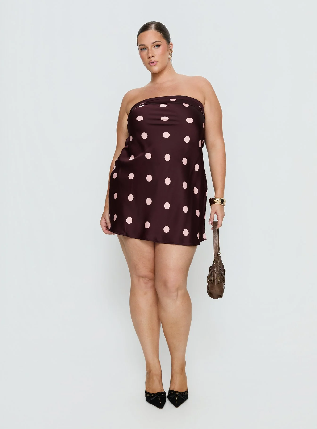 Phillipa Mini Dress Plum / Pink Polka Dot Curve
