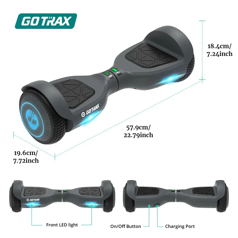 Gotrax EDGE Hoverboard, koła LED 16,5 cm, dwa silniki, certyfikat UL2272, 10 km/h, samobalansujący, czarny