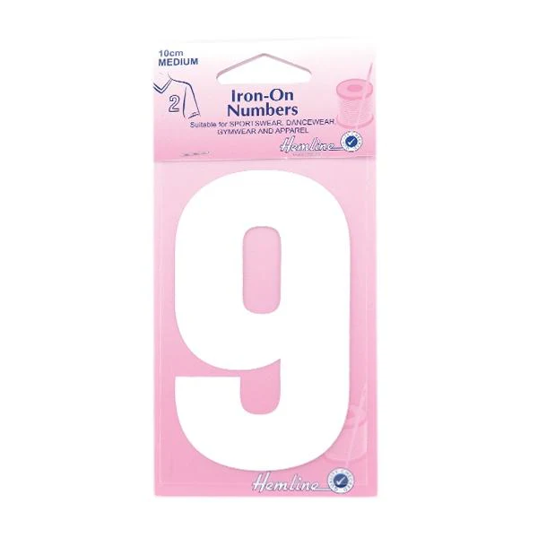 Hemline Iron On Numeral, White 9- 10cm