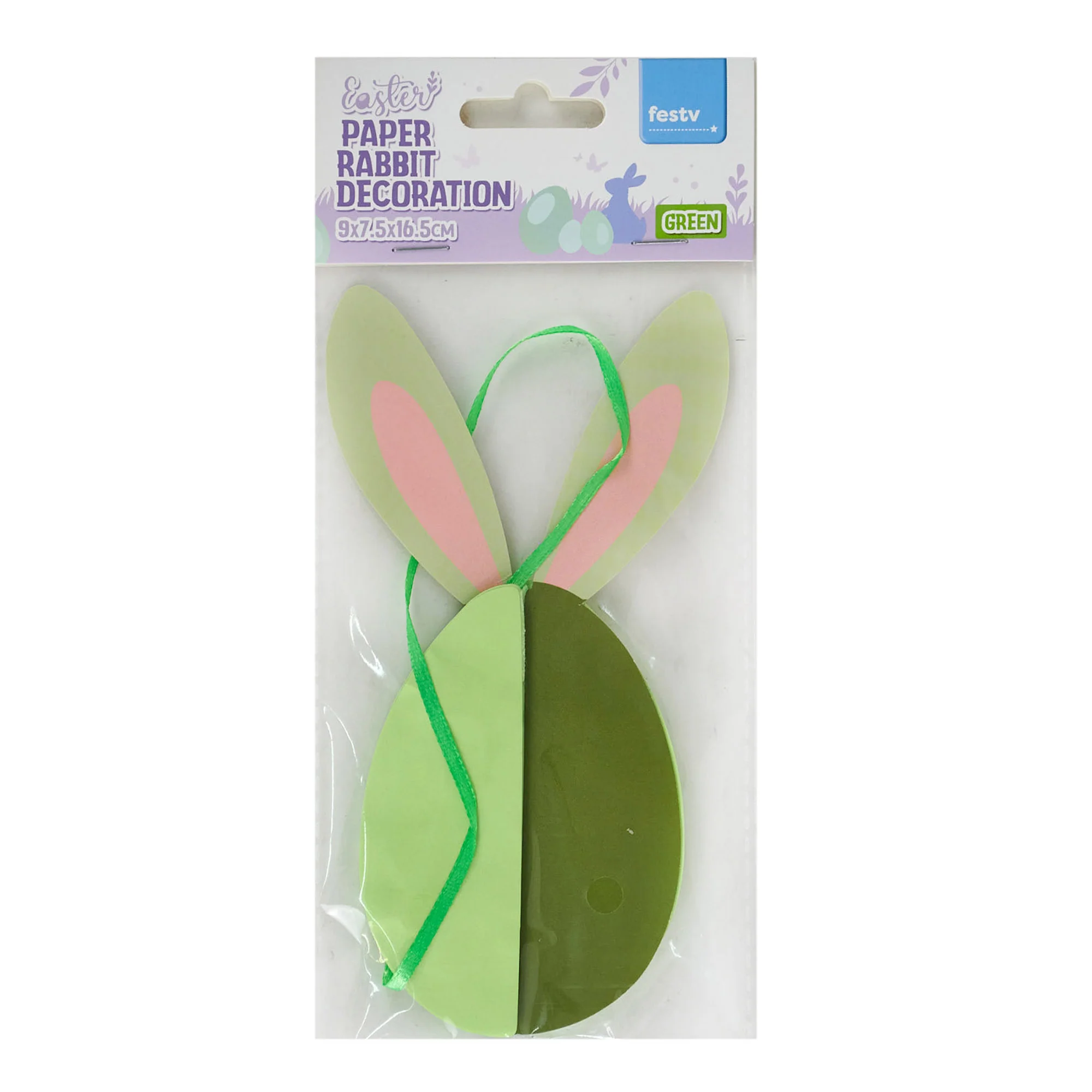 Easter Paper Rabbit Deco, Green- 9x16.5cm