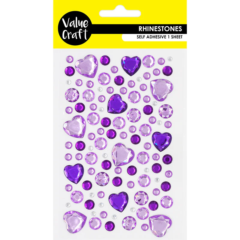Value Craft Rhinestone Sticker, Hearts  Purple-Silver