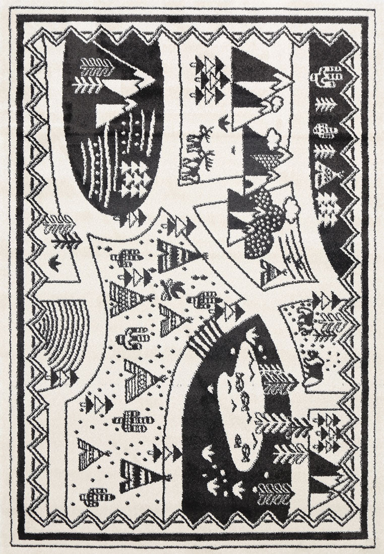 Petit Camping Adventures Black and White Kid Rug