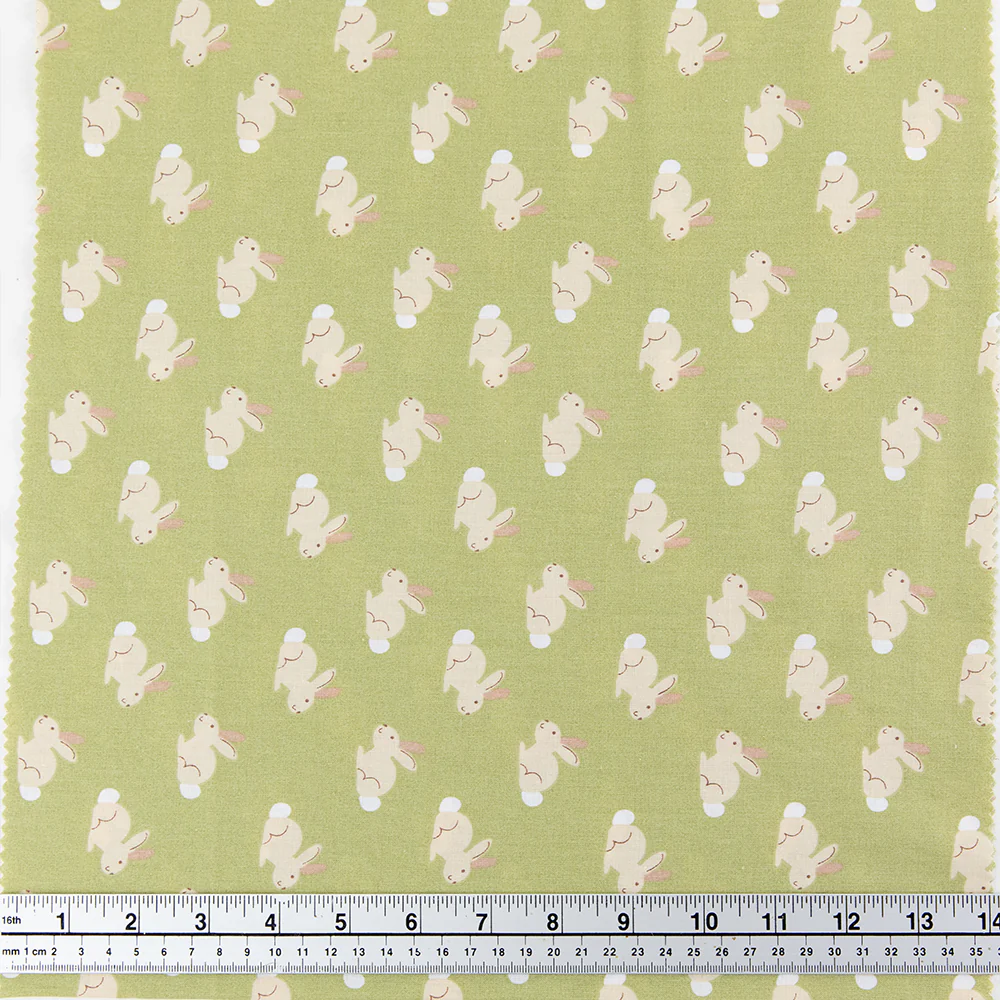 Print Craft & Quilting Fabric, Bunny Rabbits Sage- Width 110cm