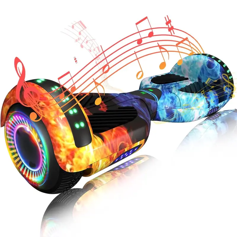 Inteligentny hoverboard z dwoma silnikami o mocy 250 W, sterowaniem za pomocą aplikacji Bluetooth i oświetleniem LED RGB.