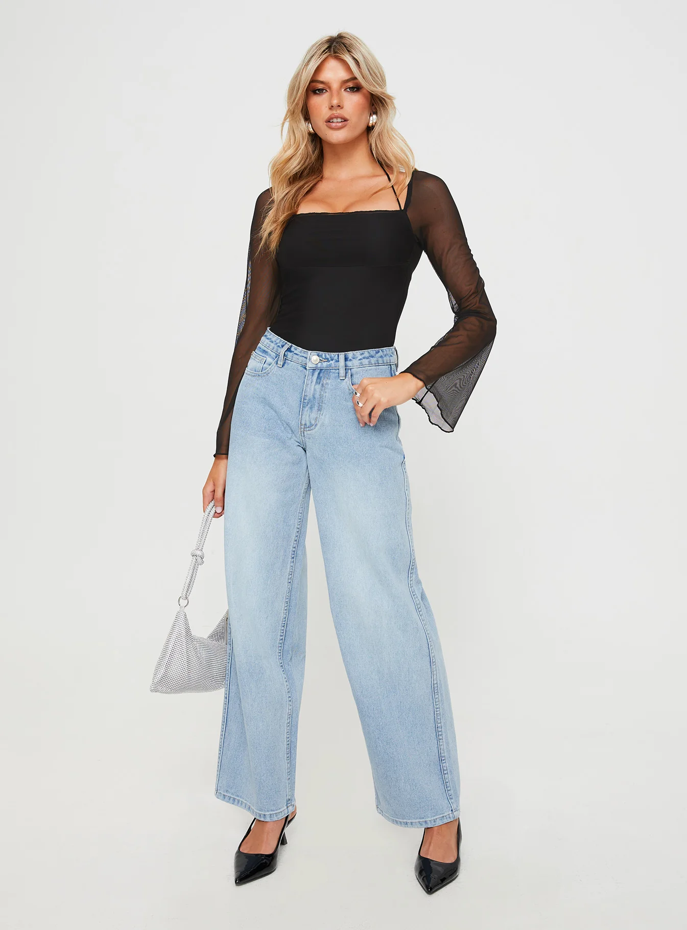 Liva Sheer Sleeve Bodysuit Black