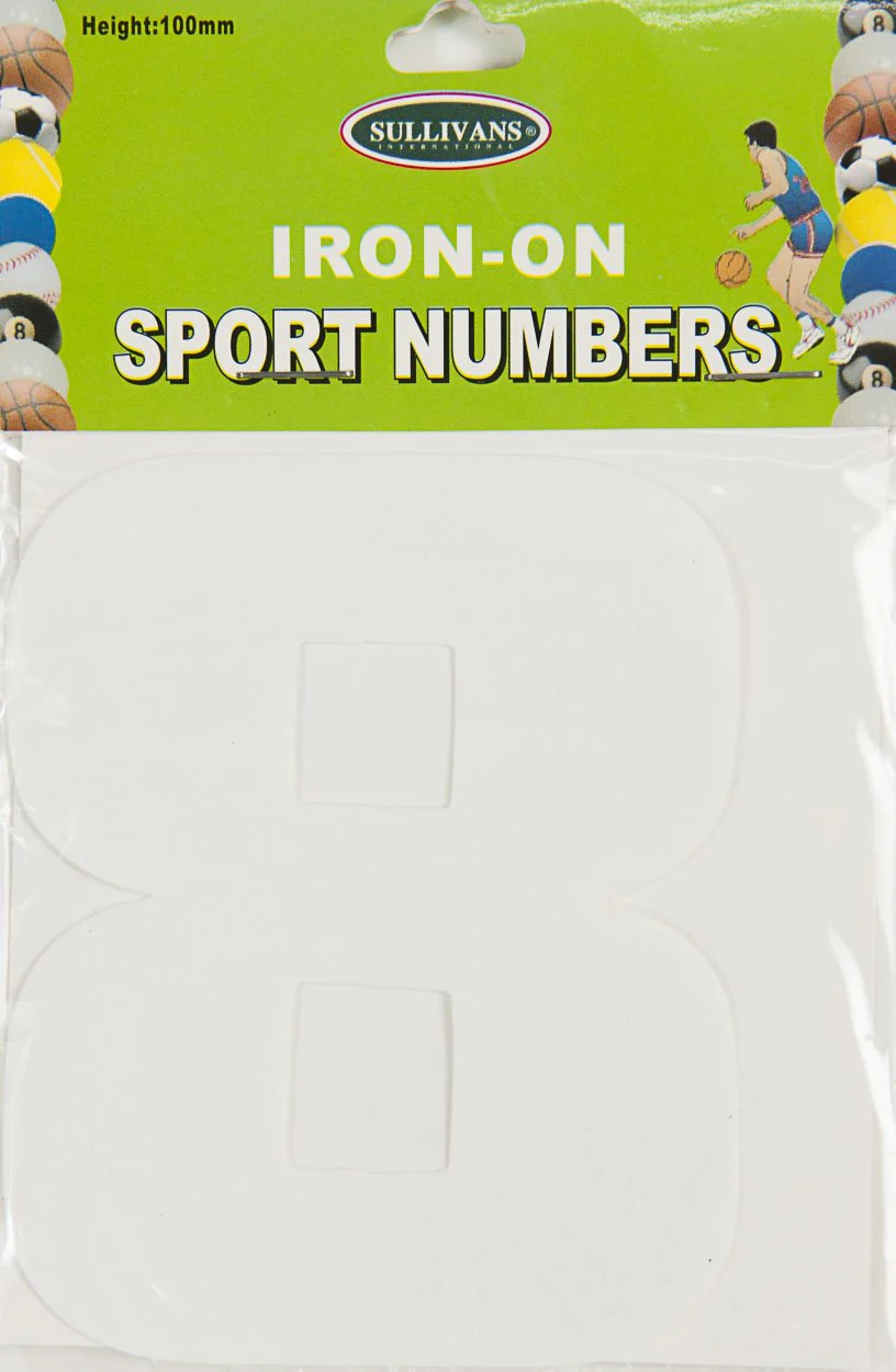Sullivans Iron On Number 8, White- 10cm