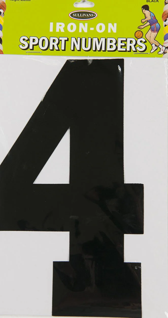 Sullivans Iron On Number 4, Black- 20cm