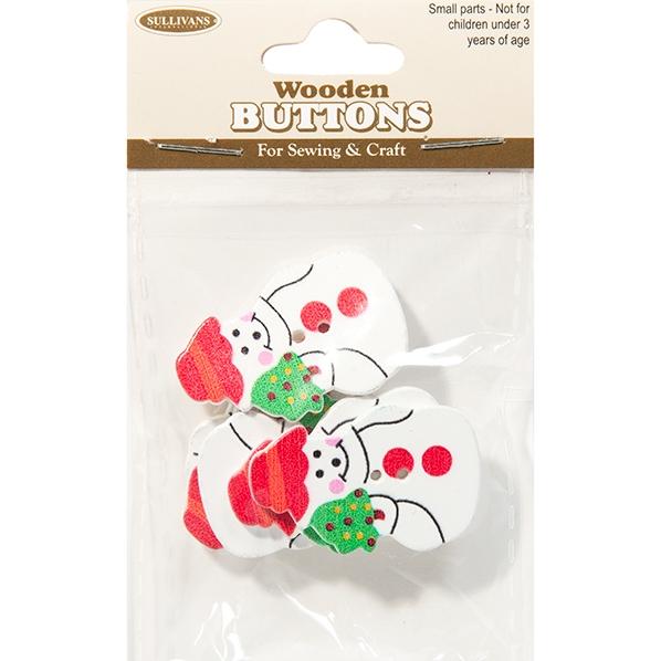 Wooden Buttons, Snowman- 6pk