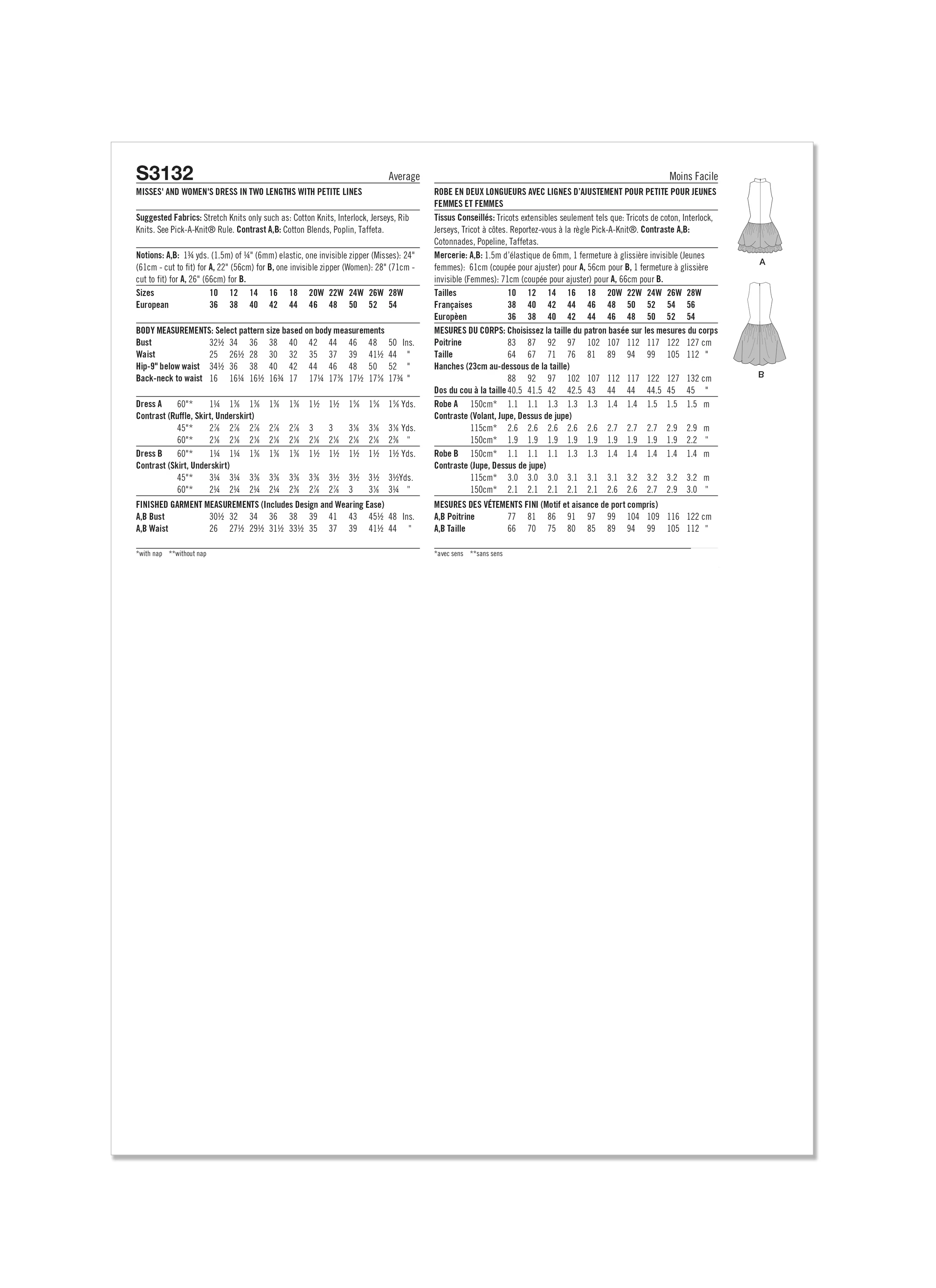 Simplicity Pattern S3132 Misses' and Women's Dress in Two Lengths with Petite Lines