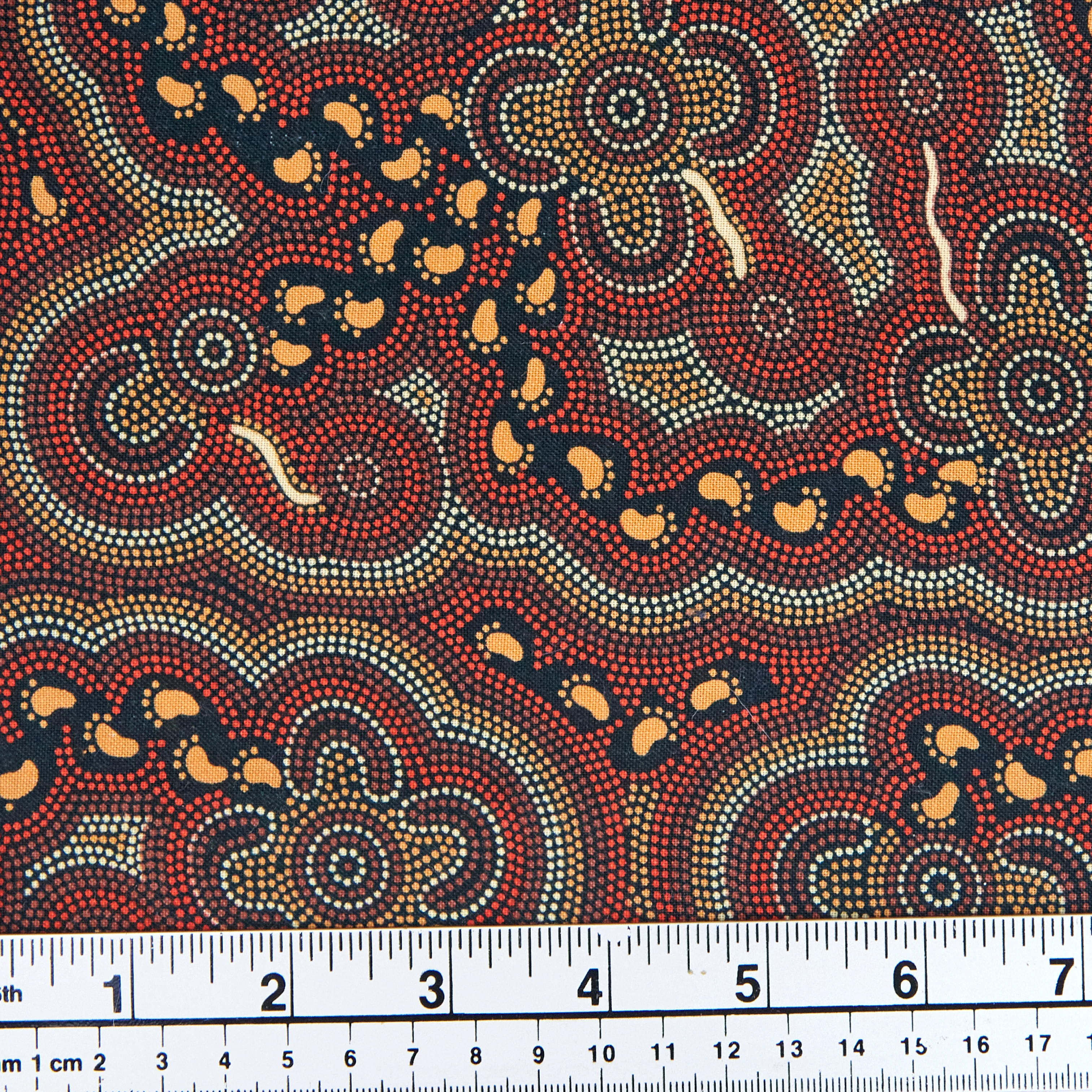 Aboriginal Print Fabric, On Walkabout By Karen Taylor, Orhre -Width 148cm