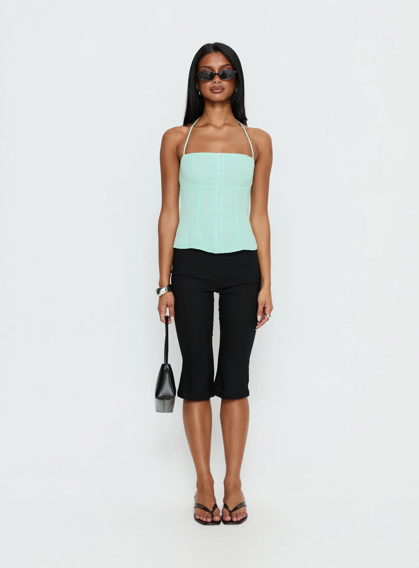 Delamere Tie Neck Top Aqua