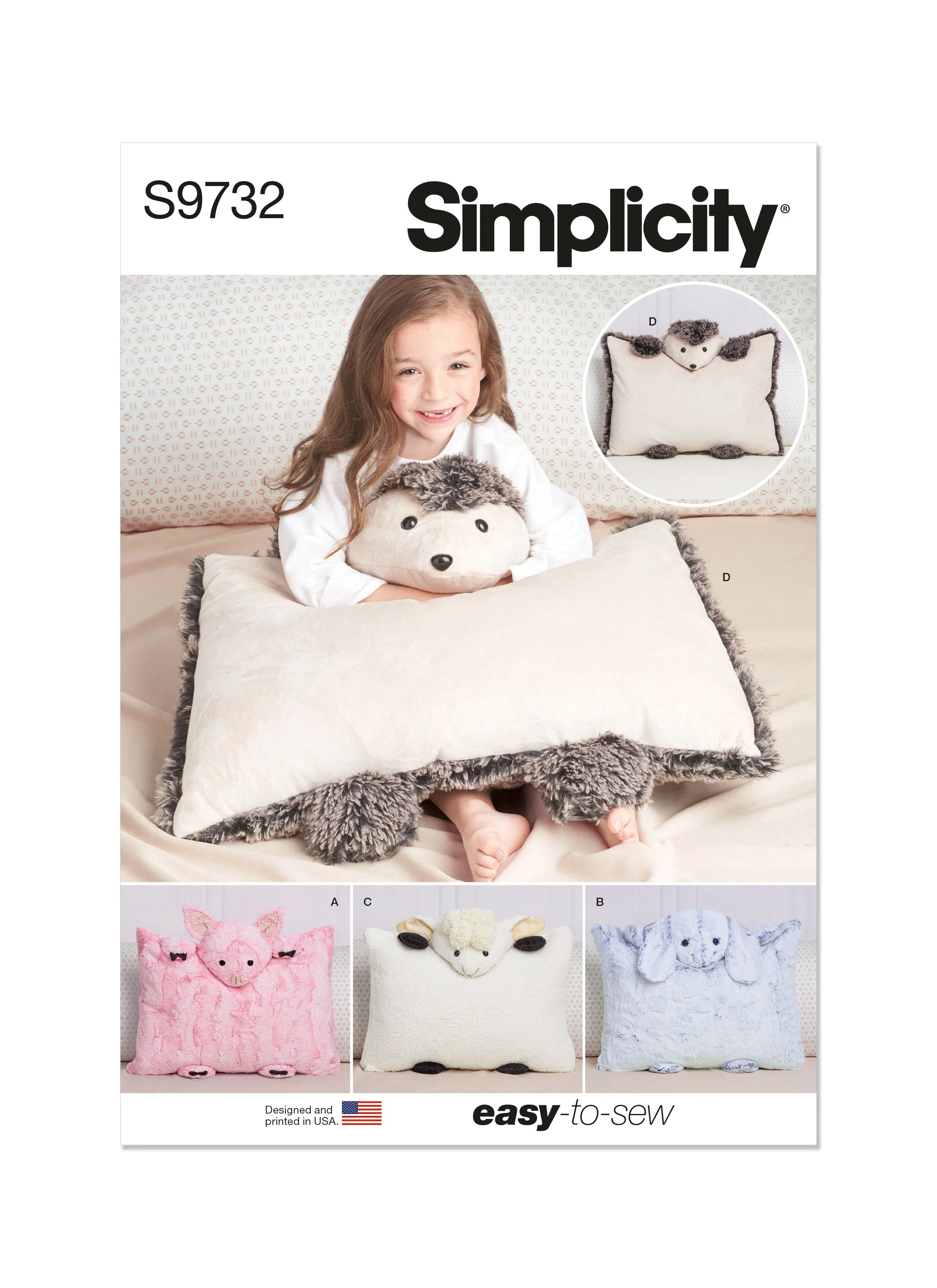 Simplicity Pattern S9732 Plush Animal Pillow Cases