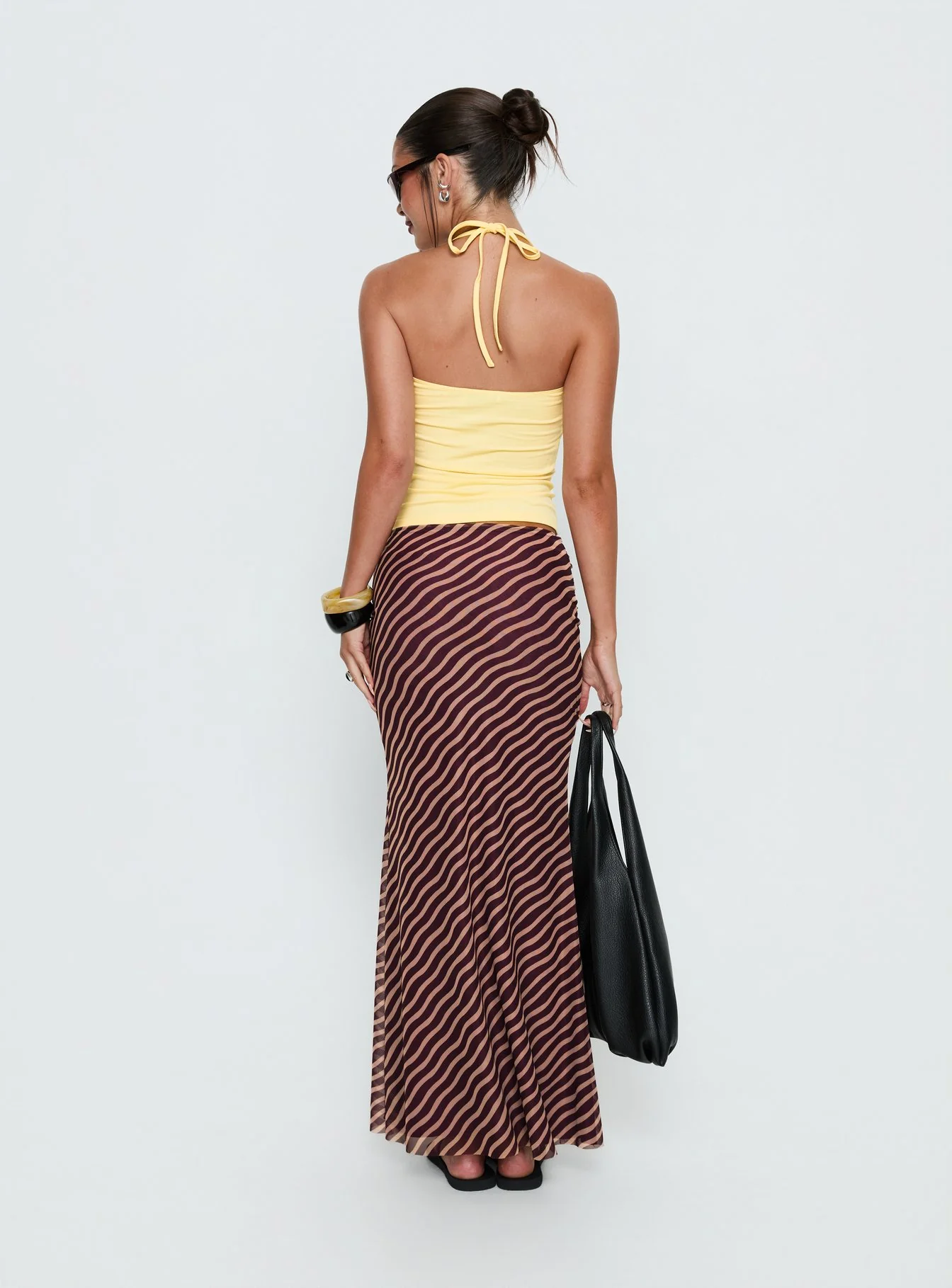Caviar Tie Maxi Skirt Brown Stripe