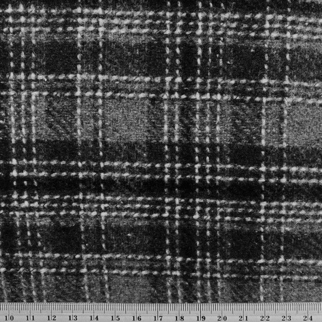 Wool Blend Check Fabric, Grey Charcoal Check - Width 148cmcm