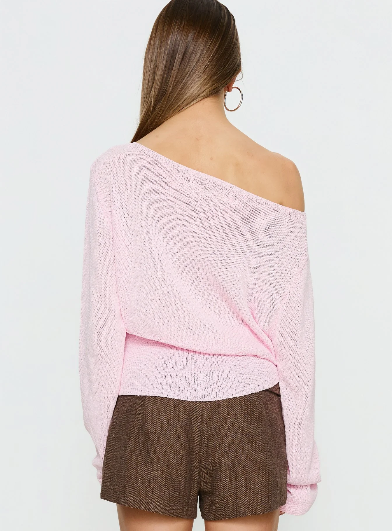 Xaria Off Shoulder Knit Sweater Pink