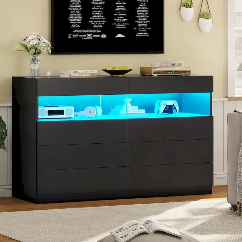Komoda z 8 szufladami i oświetleniem LED – Nowoczesna komoda z prowadnicami z cichym domykiem