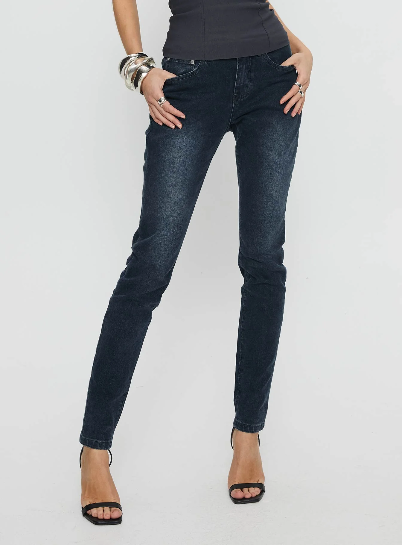 Illyssa Mid Rise Skinny Jeans Washed Charcoal