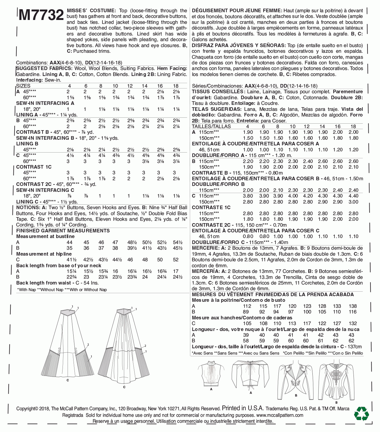 McCall's Pattern M7732 Misses' Costume