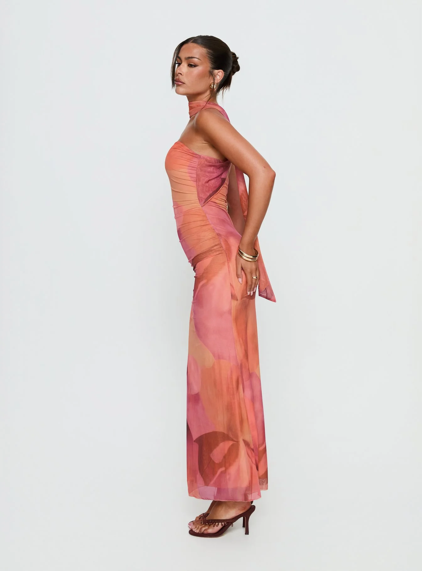 Davynn Scarf Detail Strapless Maxi Dress Pink Multi