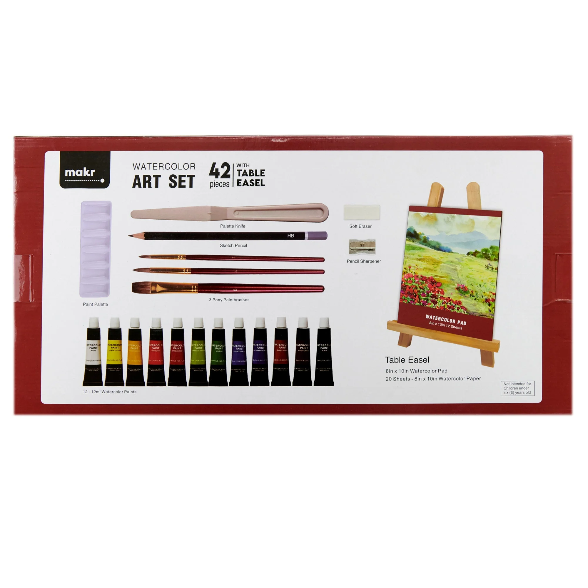 Makr Watercolour Art Set With Table Easel, 42pce