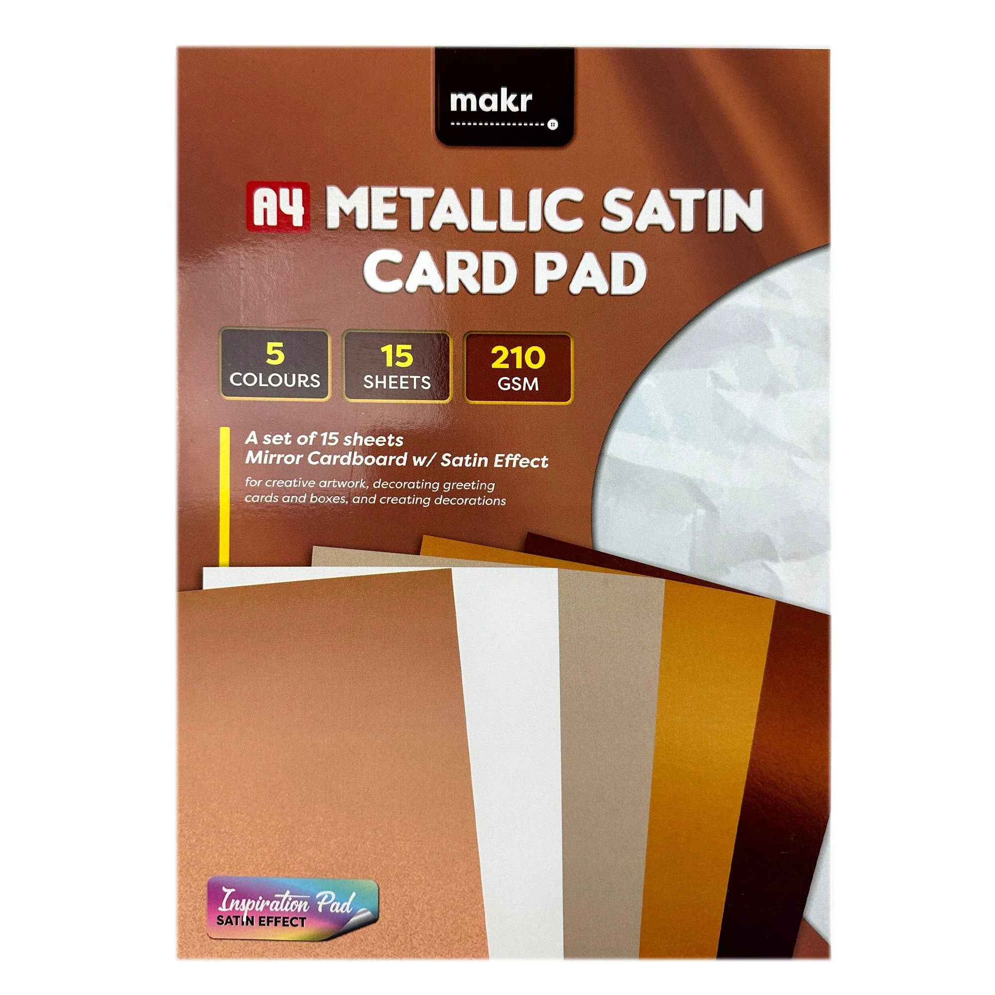A4 Card Pad 210 Gsm, 5 Metallic Satin Colours- 15 Sheets