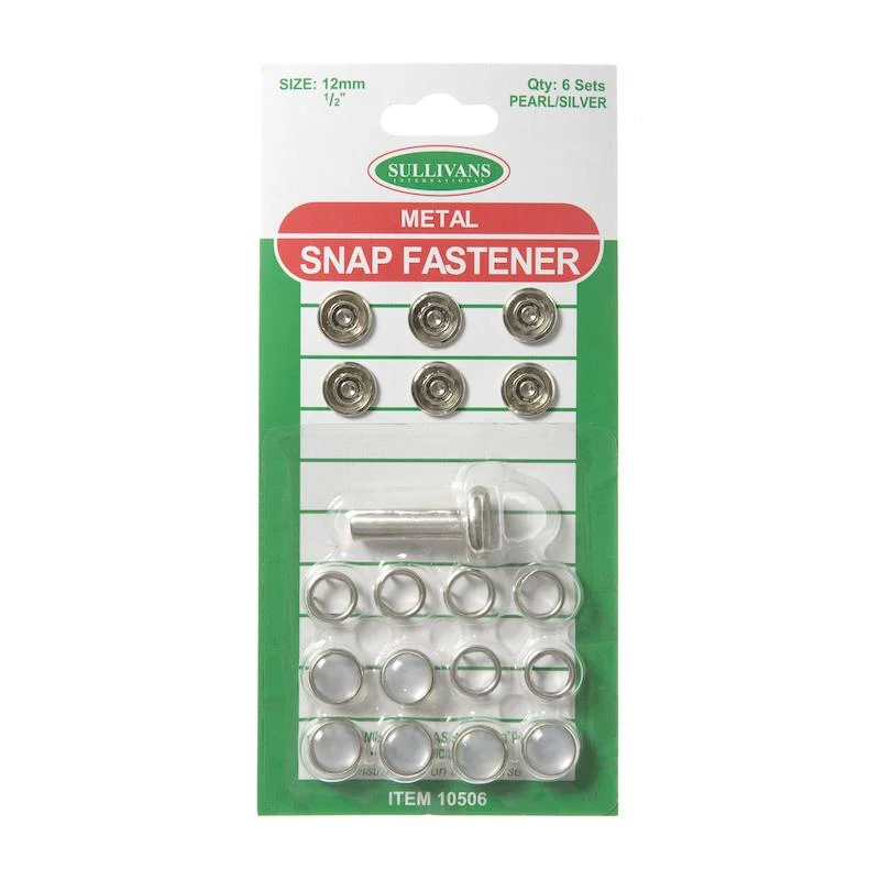 Metal Snap Fastener Size 12mm, Pearl/Silver- 6 Sets