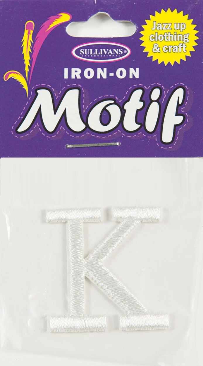 Iron On Motif Letter K, White - 30mm - Sullivans