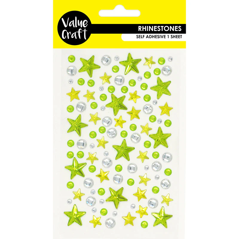Value Craft Rhinestone Sticker, Stars Green-Silver