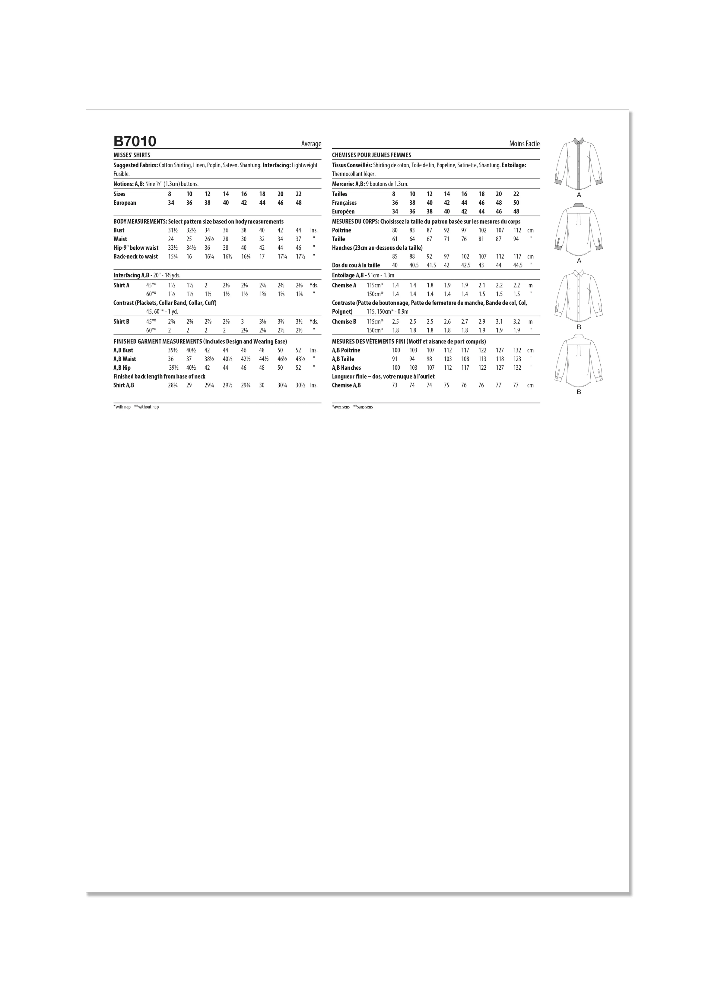 Butterick Pattern B7010 Misses' Top Vest