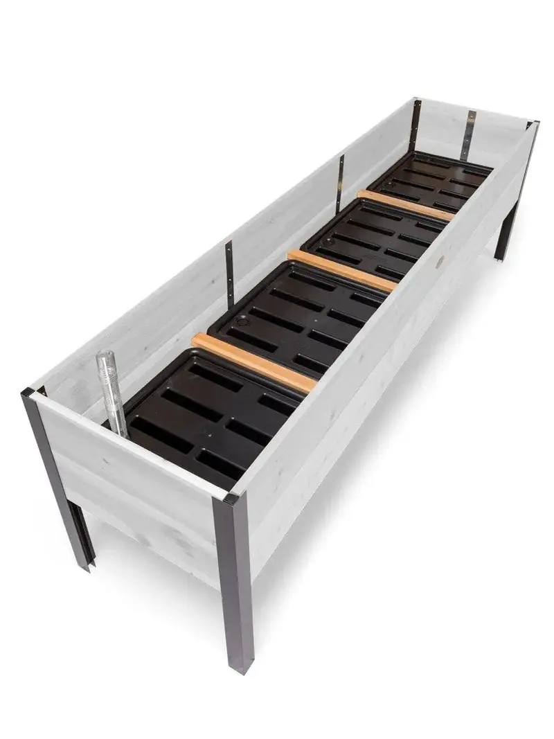Samonawadniająca skrzynia ogrodowa z drewna cedrowego lub cyprysowego bejcowanego ekologicznie, z aluminiową ramą – 96″ x 24″ x 29″