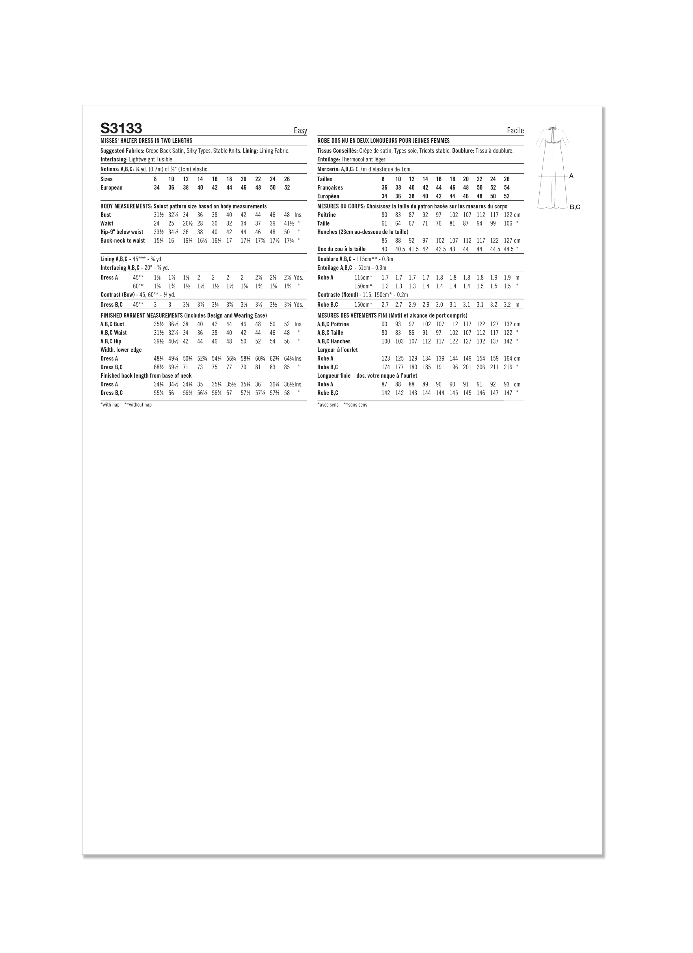 Simplicity Pattern S3133 Misses' Halter Dress in Two Lengths