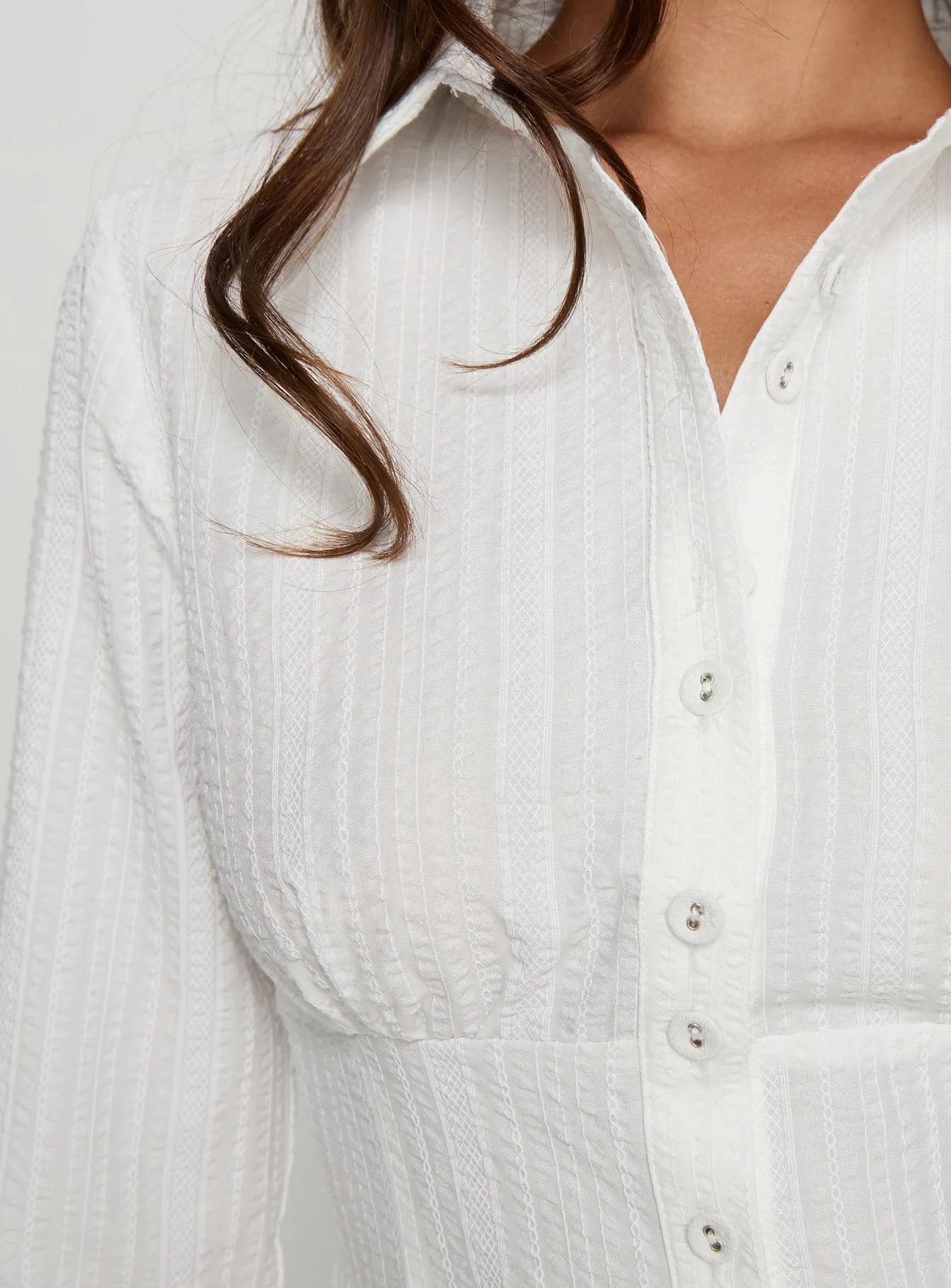 Cottesloe Long Sleeve Blouse Top Textured White