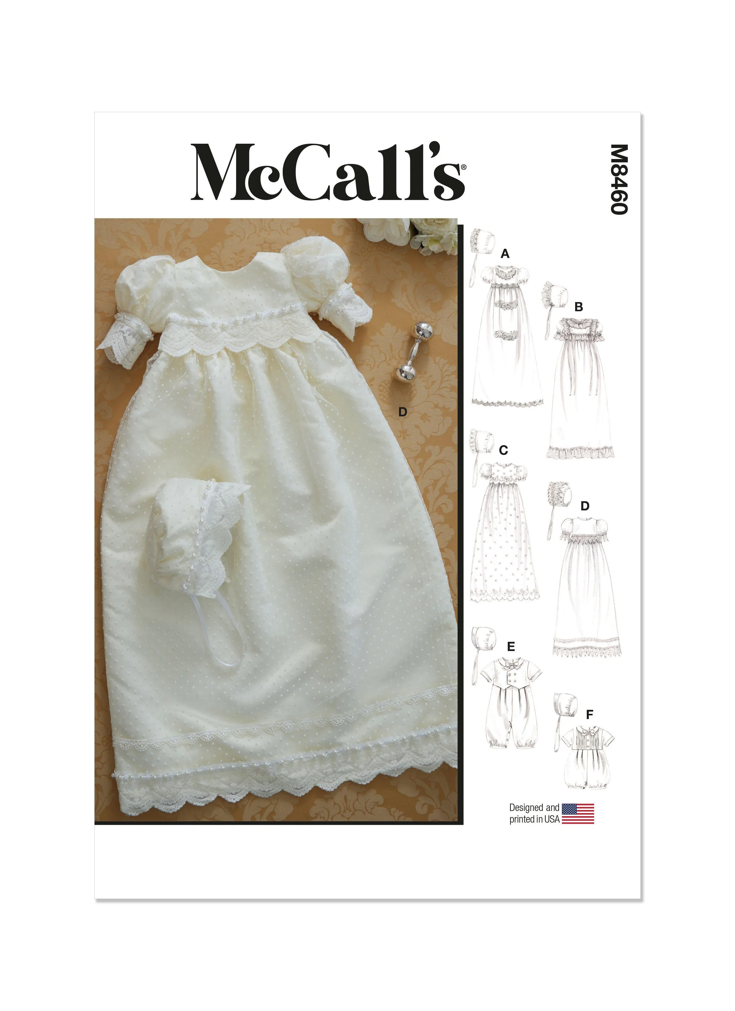 McCall's Pattern M8460 Infant's Christening Gown, Romper and Bonnet