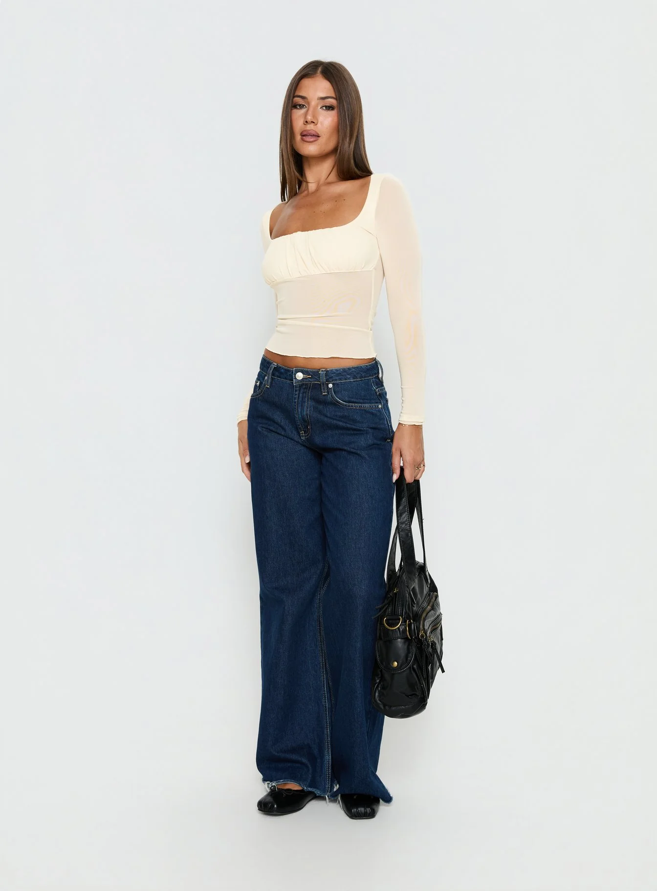 Victoire Long Sleeve Mesh Top Beige