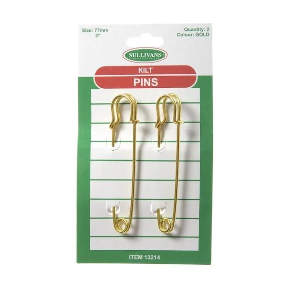 Sullivans Kilt Pins, Gold 77mm- 2pk