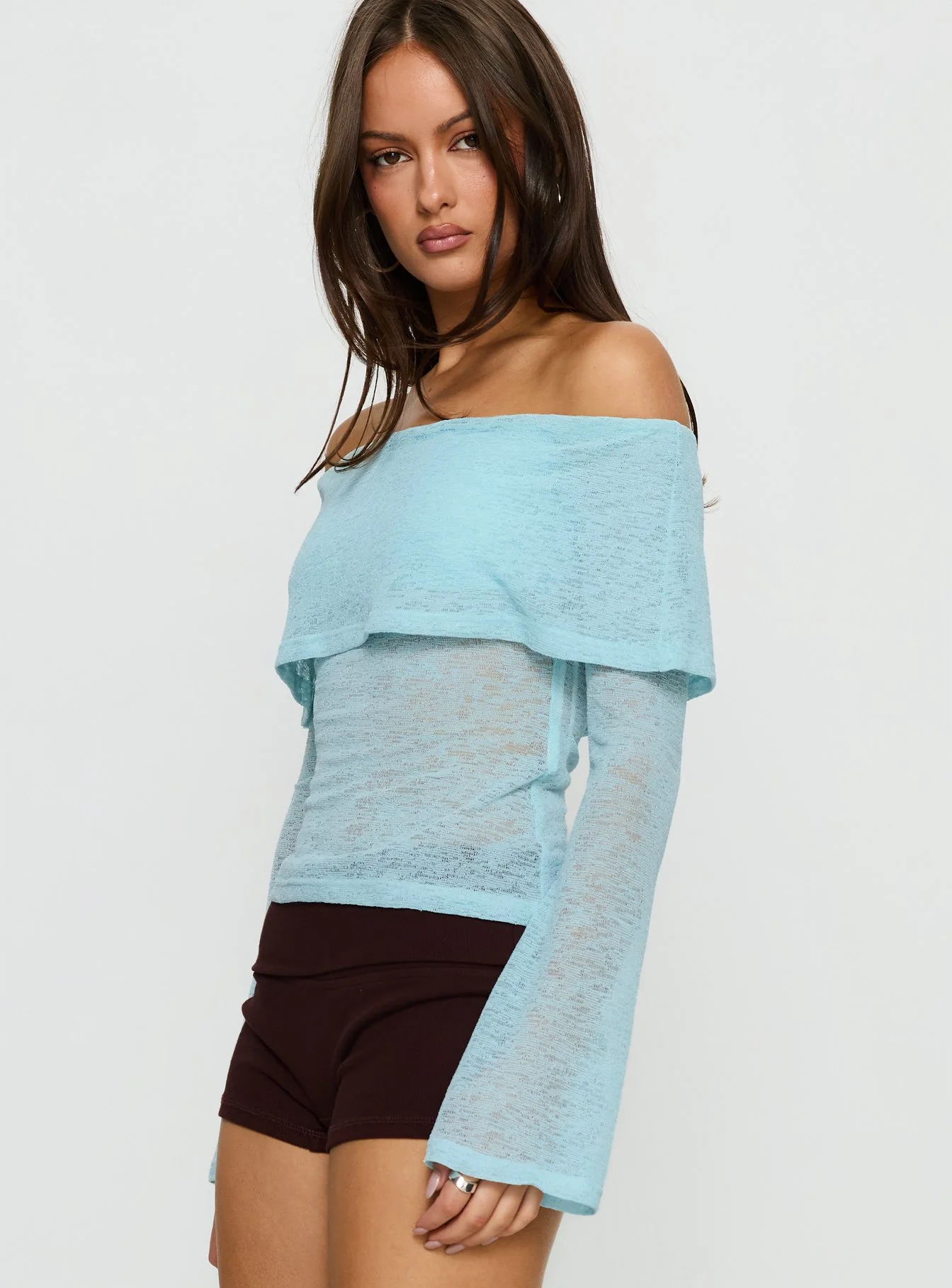 Chanice Off Shoulder Long Sleeve Top Blue