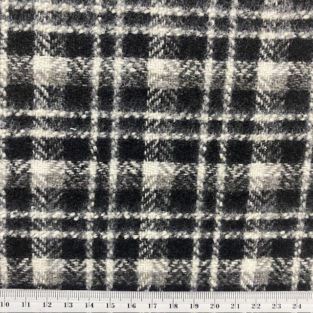 Wool Blend Check Fabric, Grey Black Check - Width 148cmcm